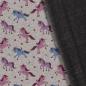 Preview: Alpenfleece Druck Einhörner Rosa, Blau auf Grau-melliert